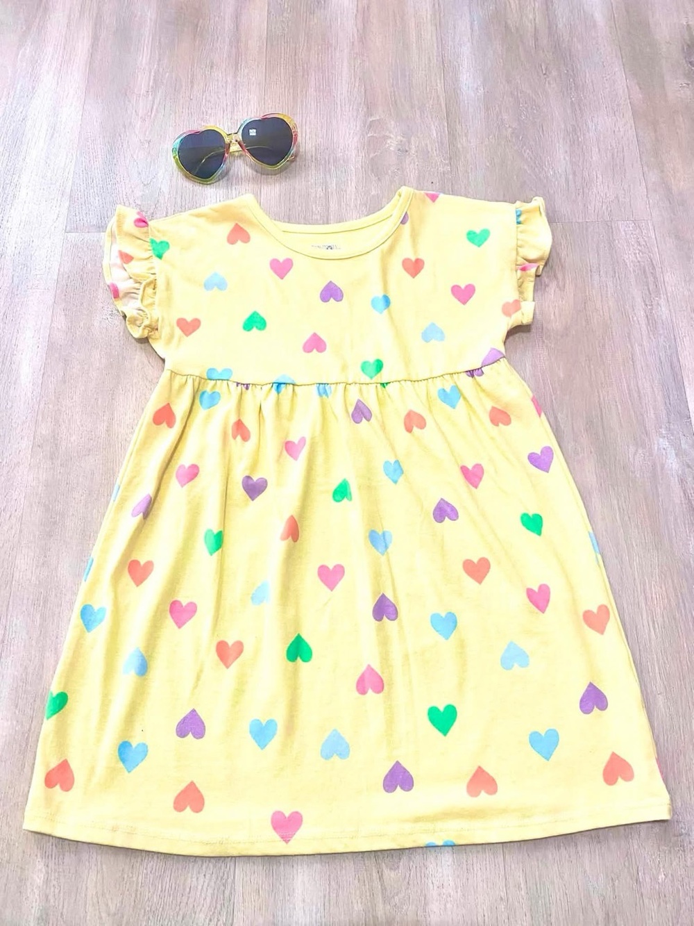 Yellow Heart-Print Kids Dress - Brand: